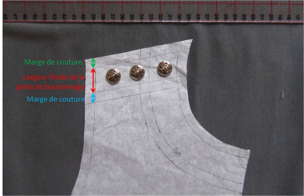 patronage de la fausse patte de boutonnage