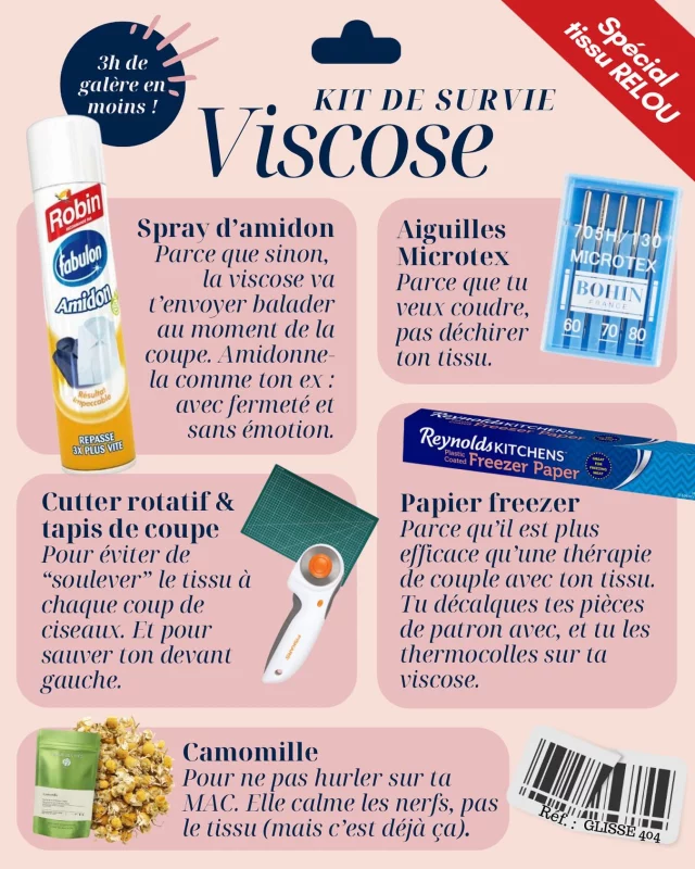Tu veux coudre de la viscose sans crise de nerfs ?
Voici le kit de survie 👉🏽 Testé, approuvé, et enrichi à la camomille.

À enregistrer. À partager. À offrir à ta pote qui pense que “ça va aller sans amidon”.

#leslubiesdecadia #astucecouture #humourcouture #blogcouture #coudresesvêtements #passioncouture #coutureetpréjugés #coutureaddict #jefaismesvetements